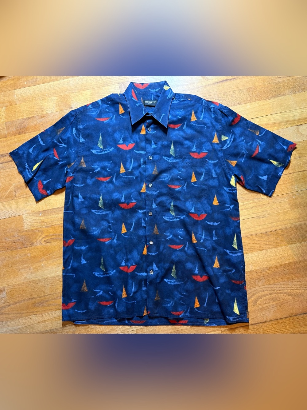 Riscatto Italia Sailboat Print Button Front Shirt Made in Italy Coastal
